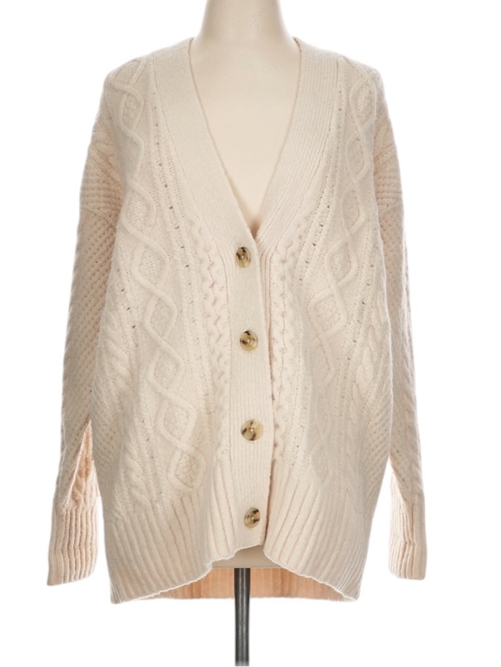 J. Crew Cream Cable Knit V-Neck Button Cardigan